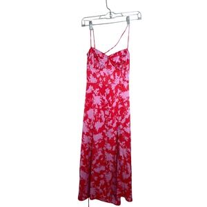 ASTR the Label Gaia Floral Midi Dress Red Pink Bustier Lace Up Back Size S